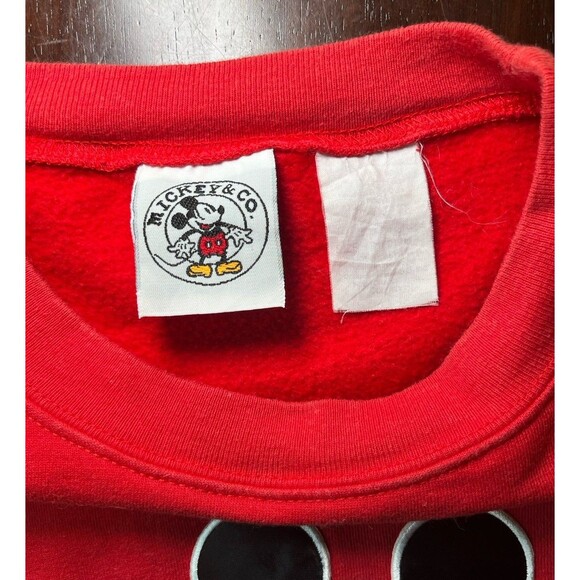 Disney Mickey & Friends Cropped Crew Neck Red Sweatshirt Mickey Face Appliqué L - Picture 2 of 5